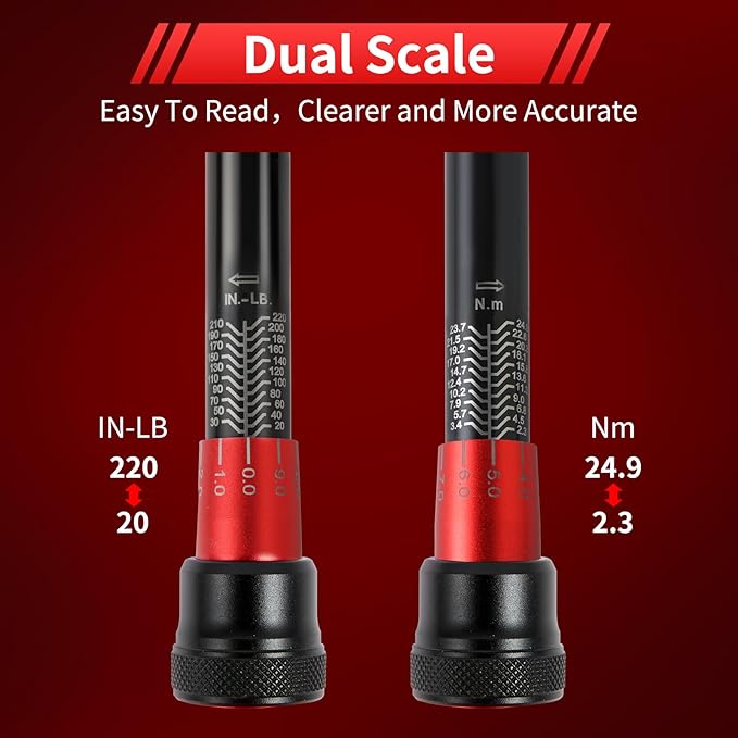 1/4-Inch Drive Torque Wrench Set,2.3-24.9 N.M/20-220IN.LB, Bike Torque Wrench Set,30PCS Click Torque Wrenches with 1/4 Ratchet Wrench, Extension Bar, Sockets for Bicycle