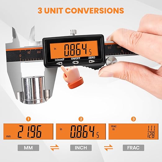 HARDELL Digital Caliper 8" USB-C Charging – Orange Display, Non-Backlit | - Image 4
