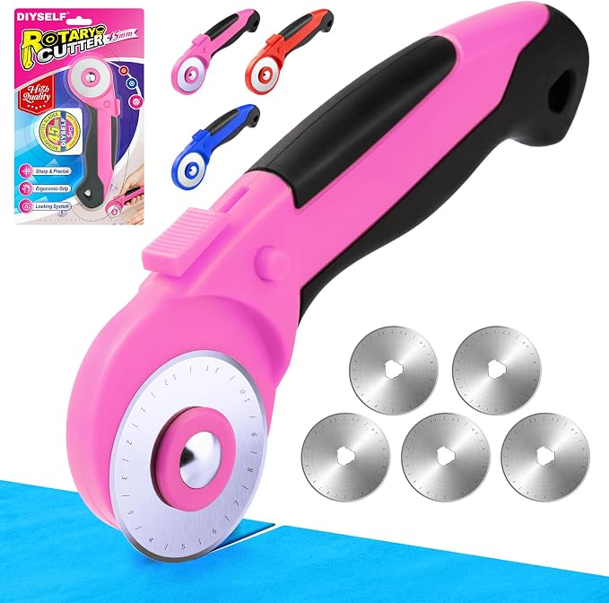 DIYSELF 45mm Rotary Cutter for Fabric, Safety Lock Ergonomic Handle, Quilting by DIYSELF