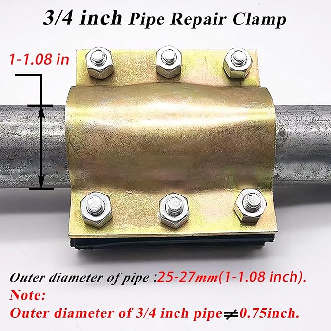 Water Pipe Repair Clamp for 3/4 inch Pipe(Outer Diameter of Applicable Pipe is About 1.06 inch),Leak Sealer for Pipes and Plumbing,Length About 4 inch,Suitable for PE/PPR Pipe,Steel/Iron Pipe