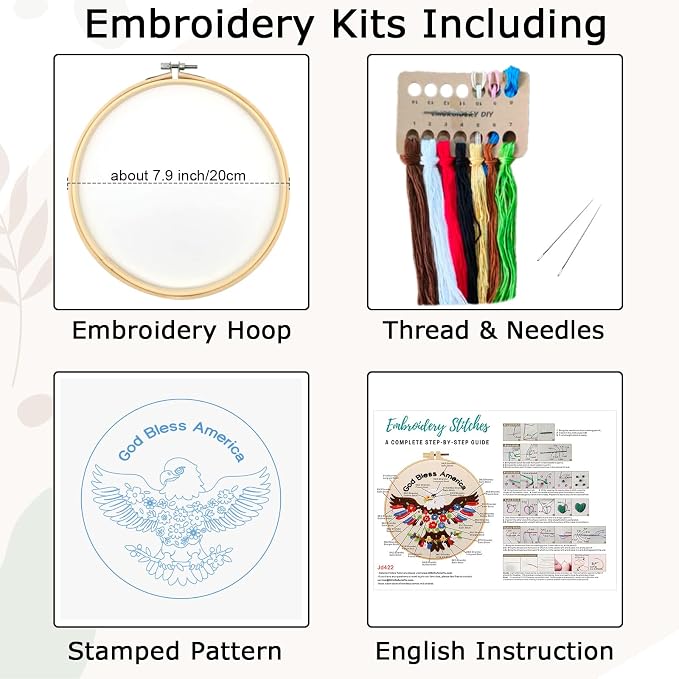Nuberlic Embroidery Kits for Beginner Adults, God Bless America Eagle Cross - Image 6