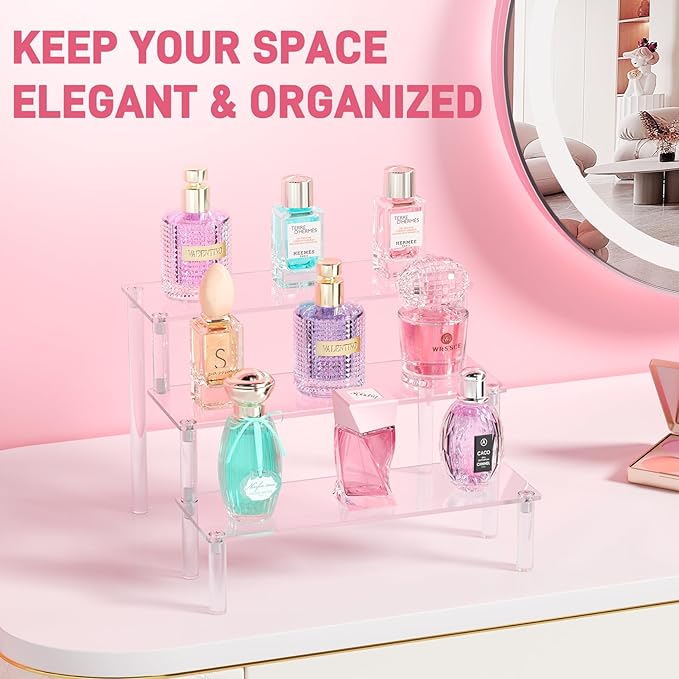 2 Packs Acrylic Display Stand Riser, 3 Tier Perfume Organizer Cupcake Stand | - Image 3