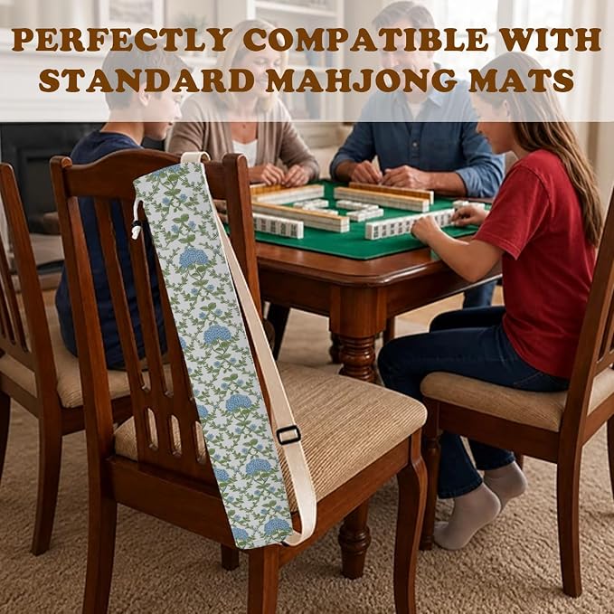 Blue Hydrangea Block Print Mahjong Mat Bag - Image 5