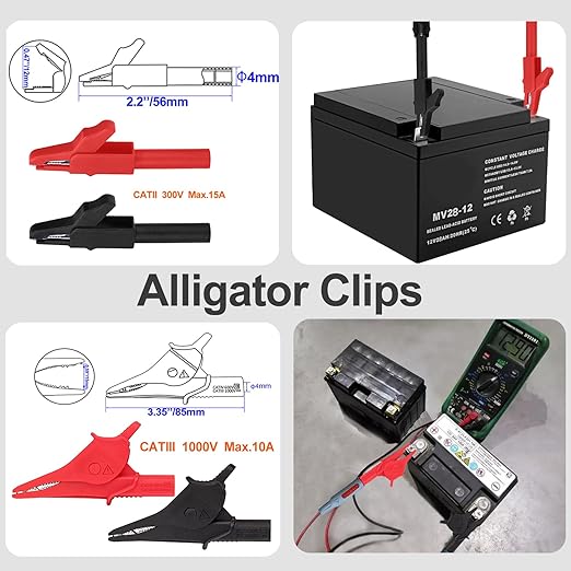 28PCS Multimeter Test Leads Kit with 6 Pockets Roll Up Tool Bag, Replaceable Wire Piercing Probes, Alligator Clips, Test Hook Clips, Test Tweezer for Digital Electrical Multimeter Testing