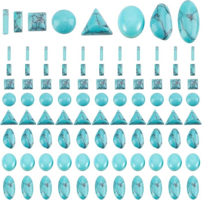 PH PandaHall 96pcs Stone Cabochons, 8 Shapes Blue Texture Gemstone Tiles Column by PHPandaHall