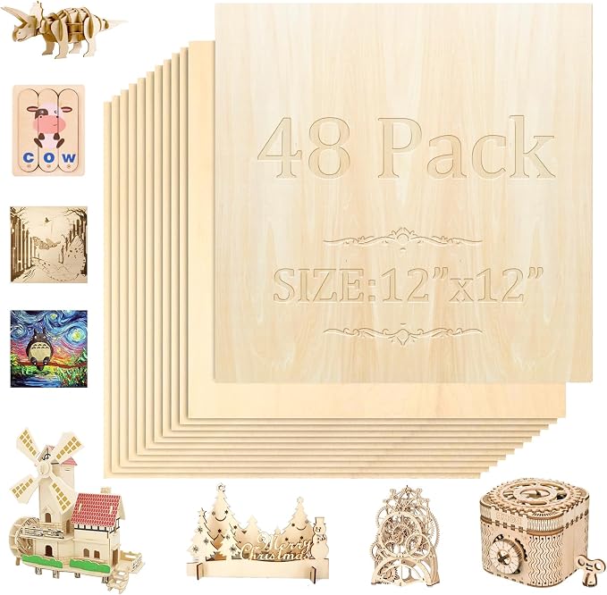 48 Pack Basswood Sheets 12"x12"x1/8" 3mm Basswood by QSJQllo