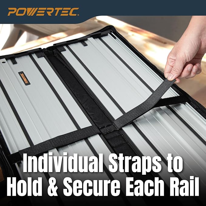 POWERTEC 110" Track Saw Guide Rail Joining Set for Kreg Track Saws, Include 2x55" Extruded Aluminum Guide Rail, 2 Rail Extension Connectors and Protective Carrying Bag (71992)