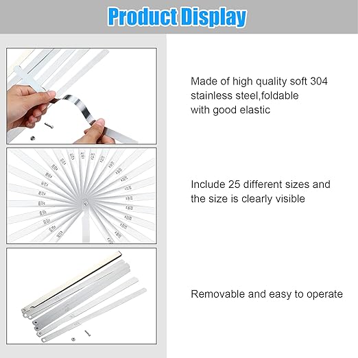 Hotop 25 Blades Steel Feeler Gauge Tapered Feeler Gauge Set Stainless Steel Dual Marked Metric and Imperial Measuring Tool for Measuring Gap Thickness or Width (0.038-1.02 Mm)