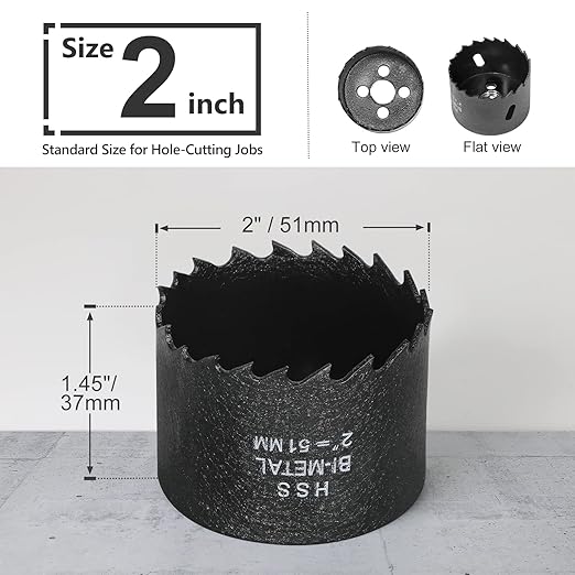 2 Inch Hole Saw with 3/8" Triangle Shank Quick Change Arbor, JTemgle Bi-Metal Hole Saw Heavy Duty Hole Cutting Tool for Cornhole Boards, Recessed Lights, Wood, Plastic, Drywall & Soft Metal