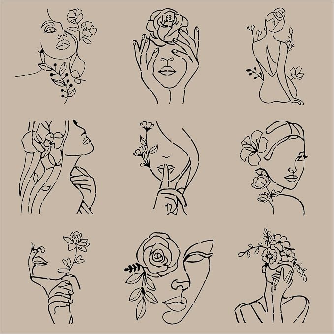 ORIGACH 9PCS 11.8x11.8inch Modern Minimalist Abstract Women Stencil, Floral - Image 3