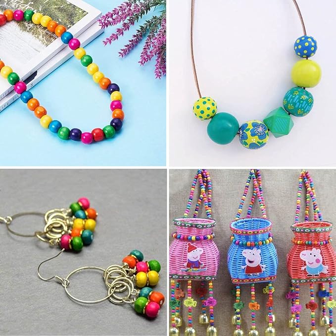 200Pcs Large Hole Wood Beads, BetterJonny Assorted Color Wooden Beads Hair - Image 3