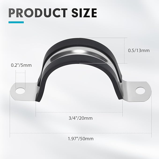3/4 Inch 10 PCS 2 Holes Rubber Cushioned U Bracket Clamp, Reinforced Rigid Pipe Strap, Stainless Steel Conduit Straps Cable Clamp (20 mm) by Tavonuxt