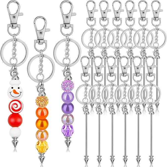 ROADPLUM 12 Pcs Beadable Keychain Bar, Alloy Blank Key Chain Accessories Bulk by ROADPLUM