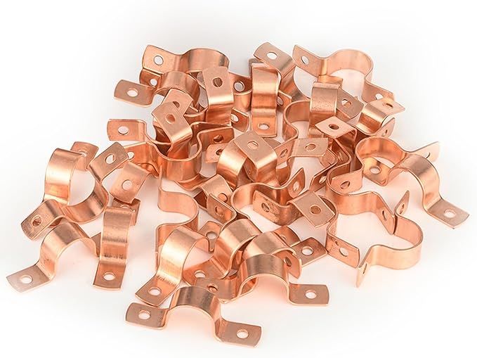 200-PACK GUOFIS 3/4Inch C x 3/4Inch C Copper Pipe Straps Clamp with Two Holes, Two-Hole Clamps Mount for Residential, Commercial(COPPER024-200Pack)