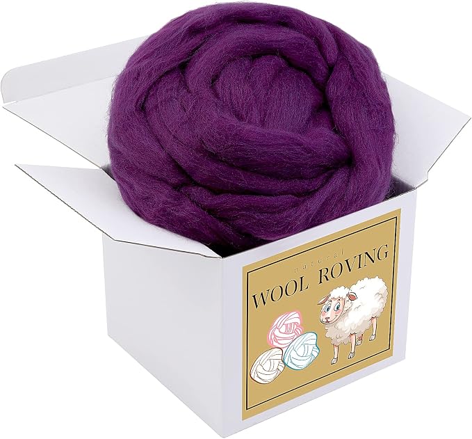 QMNNMA Wool Roving Bulk, 8.82oz Needle Felting Wool-Dark Purple | Wool Roving by Qmnnma