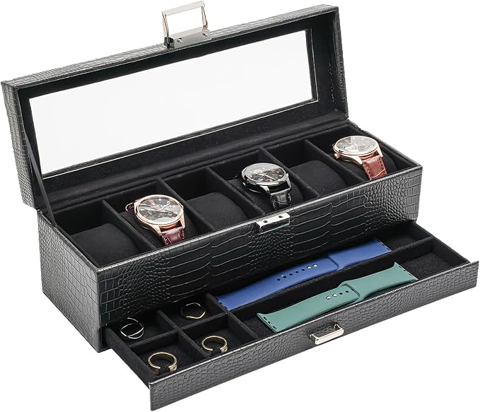 ProCase Watch Box, 6 Slot Watches Display Case by ProCase