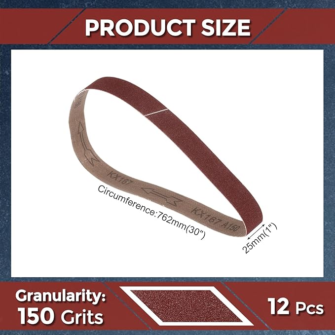12 Pcs Sanding Belts 1 x 30 Inch 150 Grit Aluminum Oxide Abrasive Sandpaper for Belt Sander Metal Grinding Wood Working Weld Rust Removal