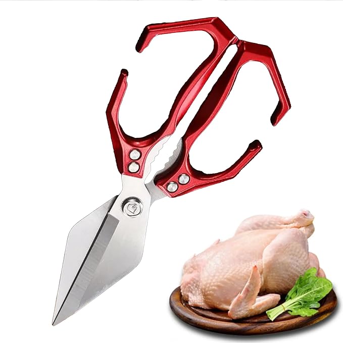 Multi-Purpose Kitchen Scissors,stainless steel scissors,Poultry Shears,Sharpeners Bottle Openers Zester and More Stainless Steel,for opening cans and heavy duty poultry cutting (Red)