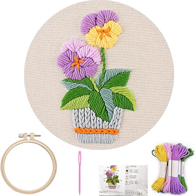 FONNUY Embroidery Kit for Beginners，3D Plants Flowers Pre-Stamped Pattern Kits by FONNUY