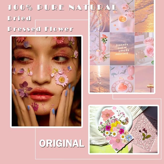 MIKIYA 33Pcs Pink Pressed Dried Flowers - Image 2