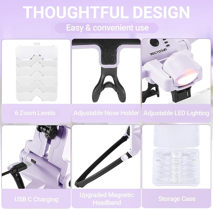 YOCTOSUN Magnifying Glass with Light, Rechargeable Headband Magnifier with 6 - Image 4