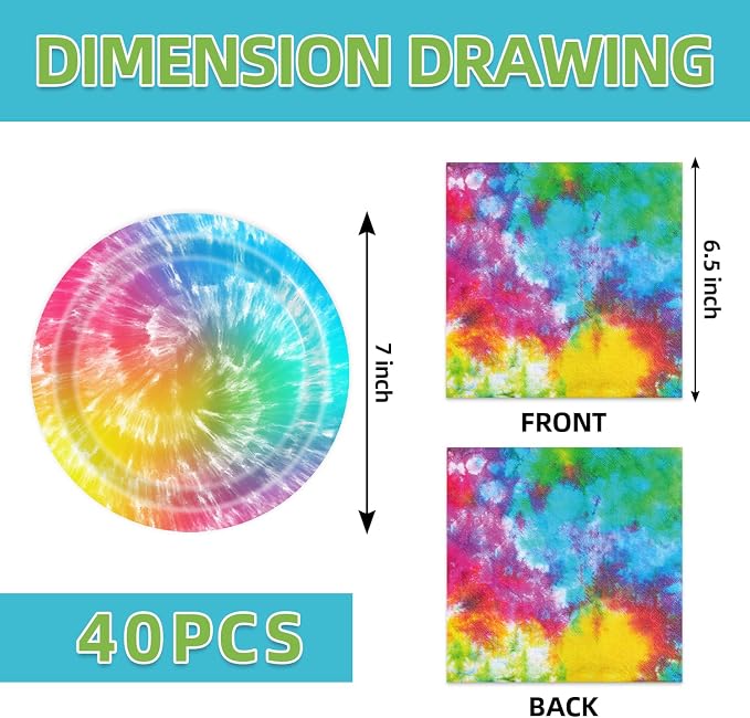 40Pcs Tie Dye Party Supplies Plates and Napkins - Image 2