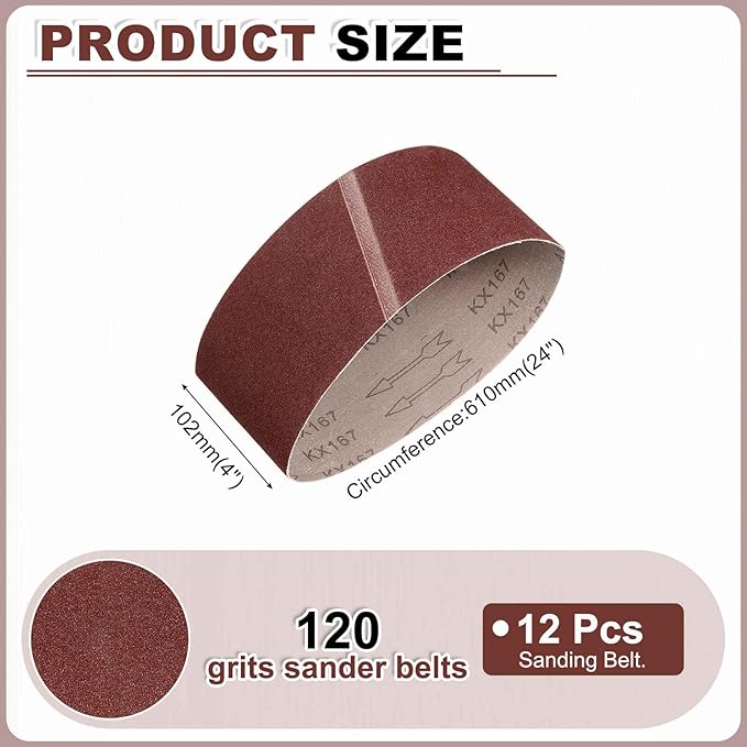 HARFINGTON 4 x 24 Inch Sanding Belts, 12 Pcs 120 Grits Aluminum Oxide Abrasive Belt Sander File Belt for Woodworking, Metal Polishing, Knife Sharpener