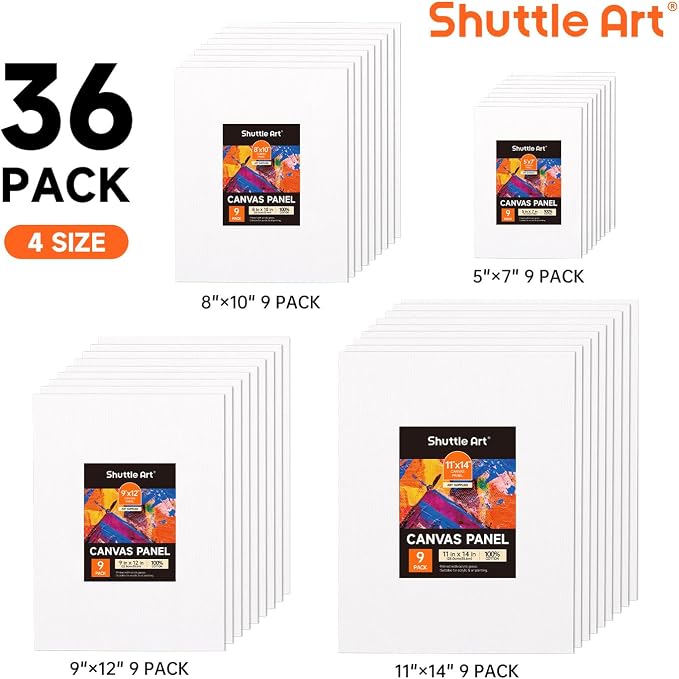 Shuttle Art 36 Pack Canvas for Painting, 100% Cotton Blank Canvas Boards - Image 2
