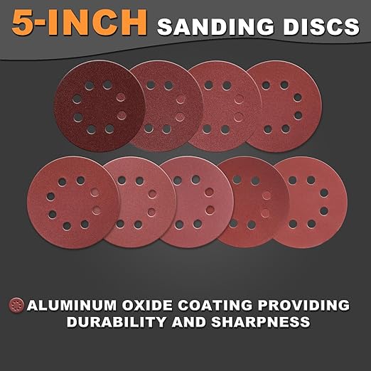 100Pcs 320 Grit Sanding Discs 5 Inch 8 Hole: Woodworking/Metalworking Round Fine Hook and Loop Sandpaper for Random Orbital Sander