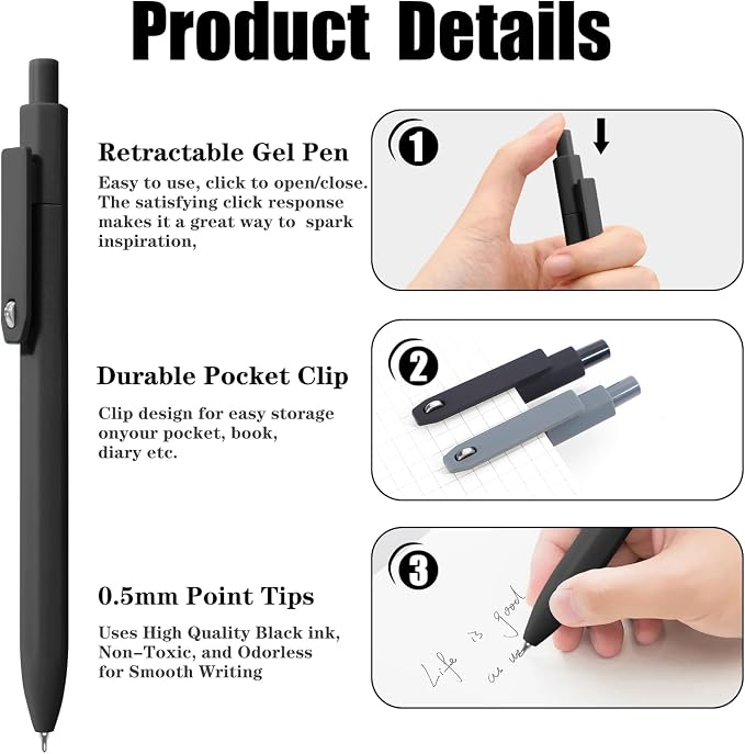 Piochoo Black Gel Pens, Nurse Aesthetic Cute Office School Supplies, Gifts - Image 6