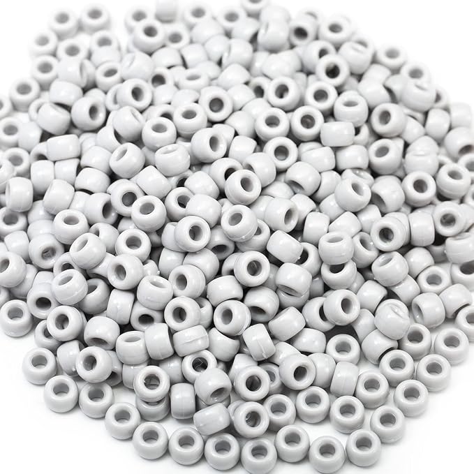 Gxueshan 1000 Pcs Acrylic Pony Beads 6x9mm Gray Bulk Plastic Beads - Image 4