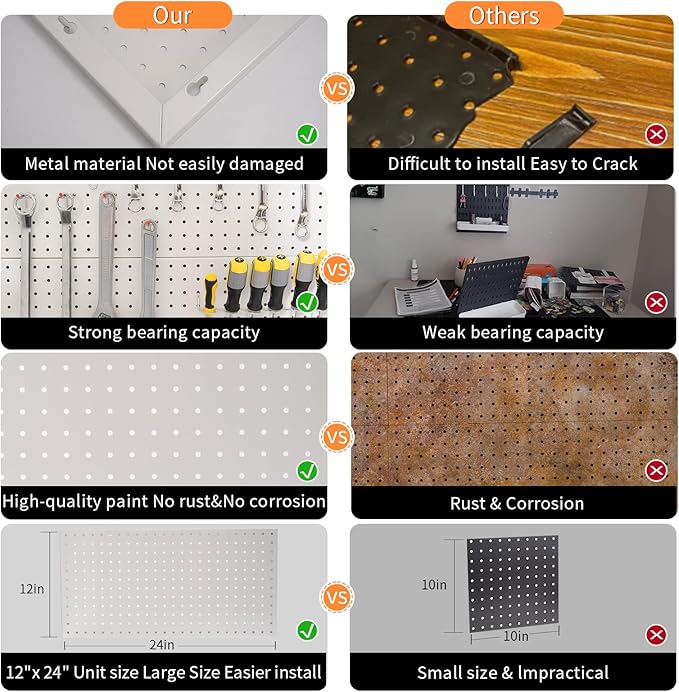 Peg Boards for Walls Metal Pegboard Panels Garage Wall Organizer, 3 Pcs 24" x 12" Garage Metal White Peg Board Tool Organization, Steel Pegboard Tool Board Garage Wall Mount Pegboard Wall Organizer