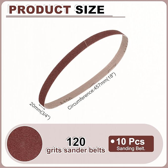 HARFINGTON 3/4 x 18 Inch Sanding Belts, 10 Pcs 120 Grit Aluminum Oxide Abrasive Belt Sander File Belt for Woodworking, Metal Polishing, Knife Sharpener