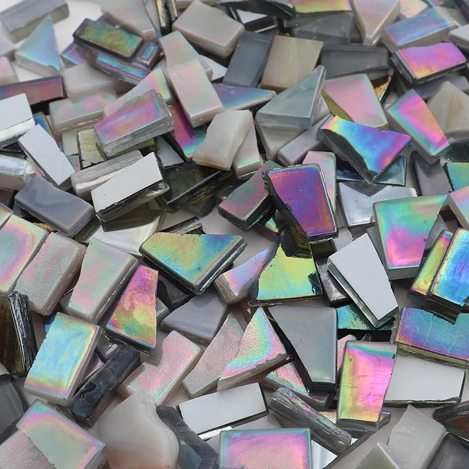 LITMIND 1.1LB Grey White Mixed Irregular Glass Scraps Mosaic Tiles - Image 2