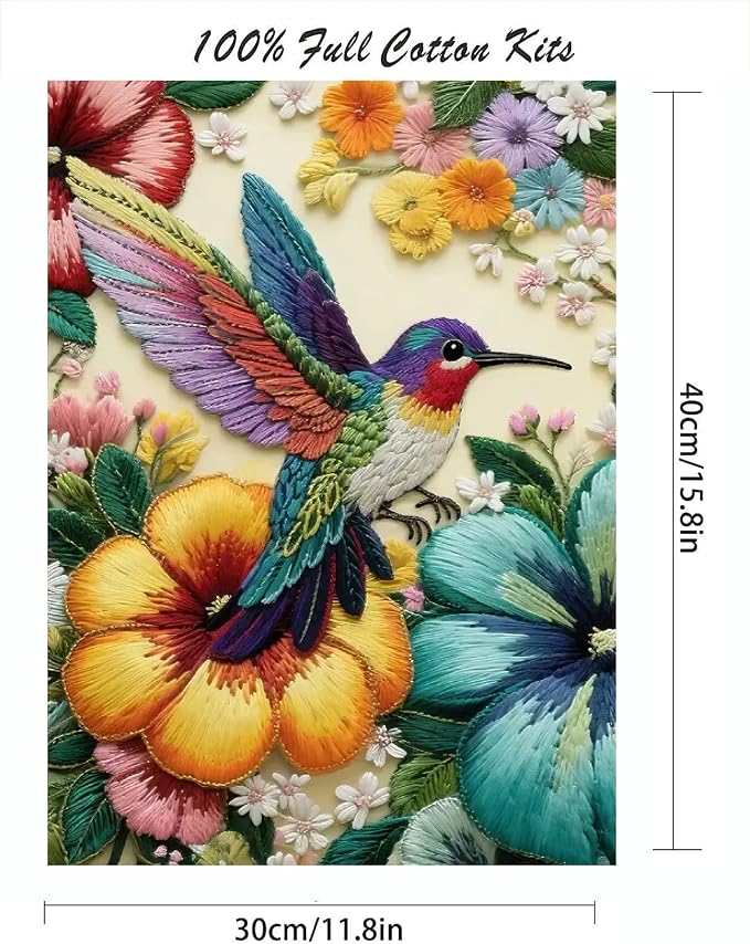 Bird Stamped Cross Stitch Kits for Adults, Flowers 11CT Needlepoint Counted - Image 2