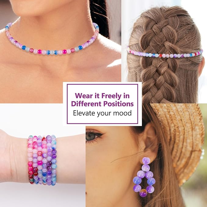 XSEINO About 1200+ pcs 6mm Glass Beads Bracelet Making Kit, 24 Assorted Purple - Image 6