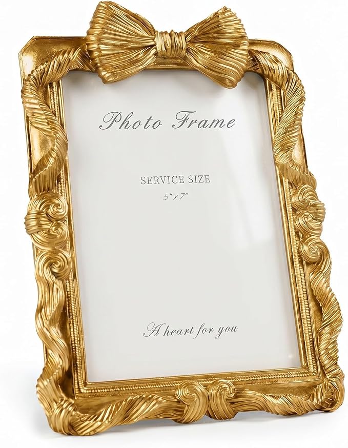 Gold Picture Frames 5x7 Bow Frame, Ornate Elegant 5 by 7 Photo Frame by Cuspin