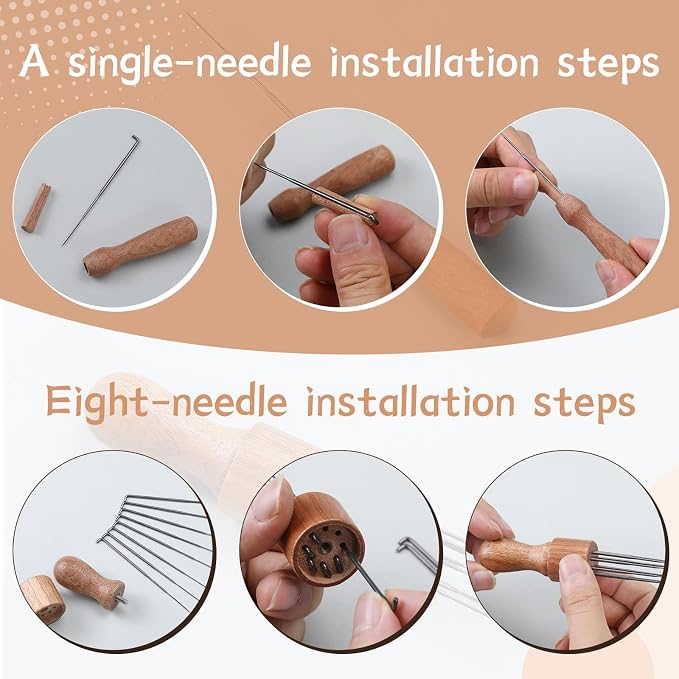 SOCNITC Needle Felting Tools, 4.5"x3.5" Wool Felt Pad, Wooden Handle Finger Cots - Image 5