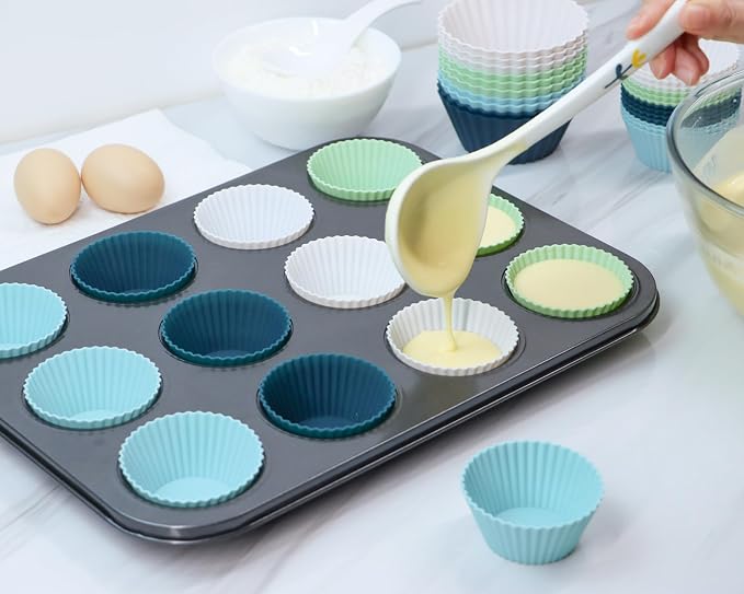 Silicone Baking Muffin Cups 12 Pack, Reusable Cupcake Liners Cake Molds - Image 2