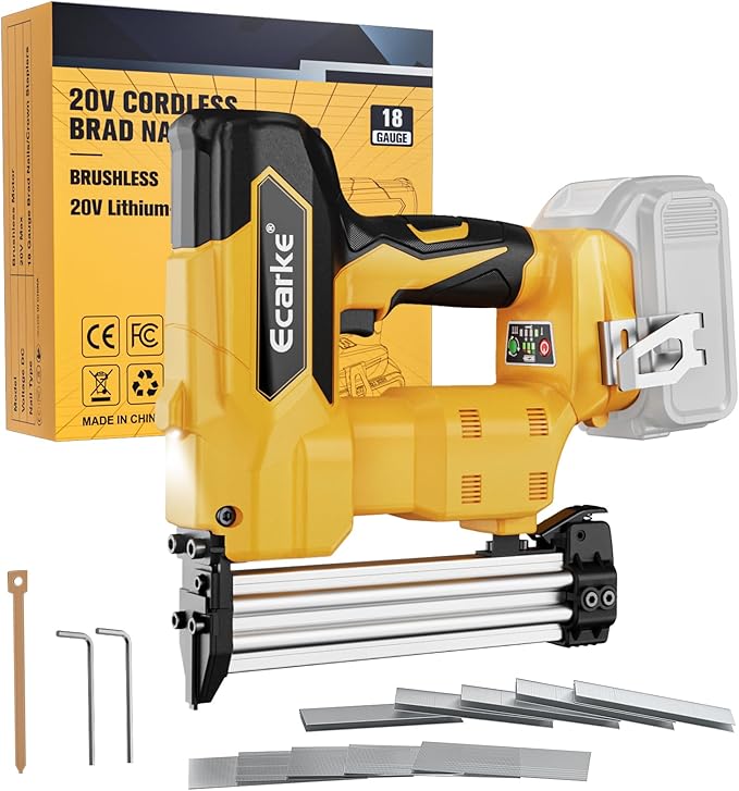 Ecarke Cordless Power Brad Nailers Compatible with Dewalt 20V Battery, 18GA 2/5" to 1-1/4 Inch, 2 in 1 Brad Nail Gun, Battery Powered Nailers,Brushless Electric Nailer Gun, 2 Mode for Home Improvement
