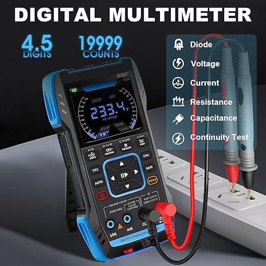 3in1 Upgrade Handheld Oscilloscope/Multimeter/DDS Generator Digital Oscilloscope with Double Channel, 250MS/s Sampling Rate, 50MHz Bandwidth, 19999 Counts, Voltage, Current, Capacitor, Resistor, Diode