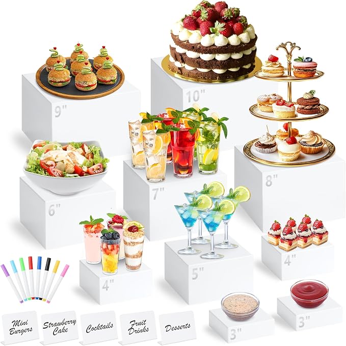 10 Pcs White Acrylic Buffet Risers by Qinzave