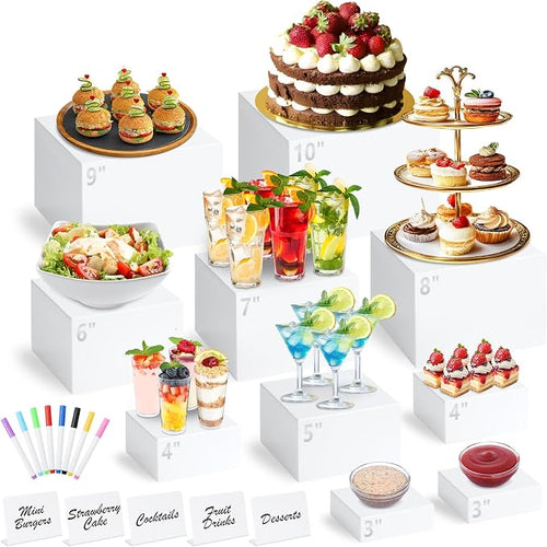 10 Pcs White Acrylic Buffet Risers by Qinzave