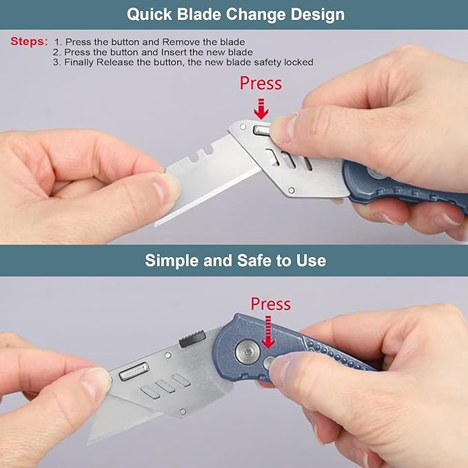 Vickay Folding Utility Knife, Box Cutter with Heavy Duty SK5 Quick Change Blades, Safety Axis Lock Design Razor Knife, Lightweight Aluminum Handle Belt Clip for Office Home Artcraft (Grey)