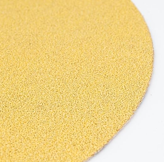Benchmark Abrasives 5 Inch Sanding Discs Hook and Loop, Aluminum Oxide Stearated Gold No Holes Adhesive Sandpaper for Surface Blending, Automotive - Orbital Sander Sandpaper (50 Discs), 320 Grit