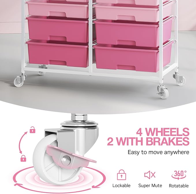 Rolling Storage Cart with 12 Drawers, Wooden Tabletop Utility Cart - Image 4
