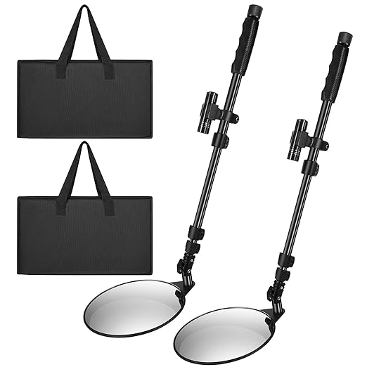 Barydat 2 Pack Under Vehicle Inspection Mirror with Telescoping Handle and Light 8 Inch Diameter Security Angle Adjustment Handheld Inspection Mirror for Under Car Truck Equipment Over Shelf