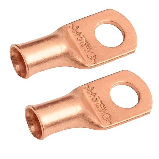 SELTERM 2pcs 4 AWG 5/16" Stud (Wide Pad) Copper Wire Lugs,Battery Lugs,Ring Terminals,Battery Cable Ends, 4 Guage Ring Terminal Connectors,UL Heavy Duty Bare Copper Eyelets Battery Terminal Connectors