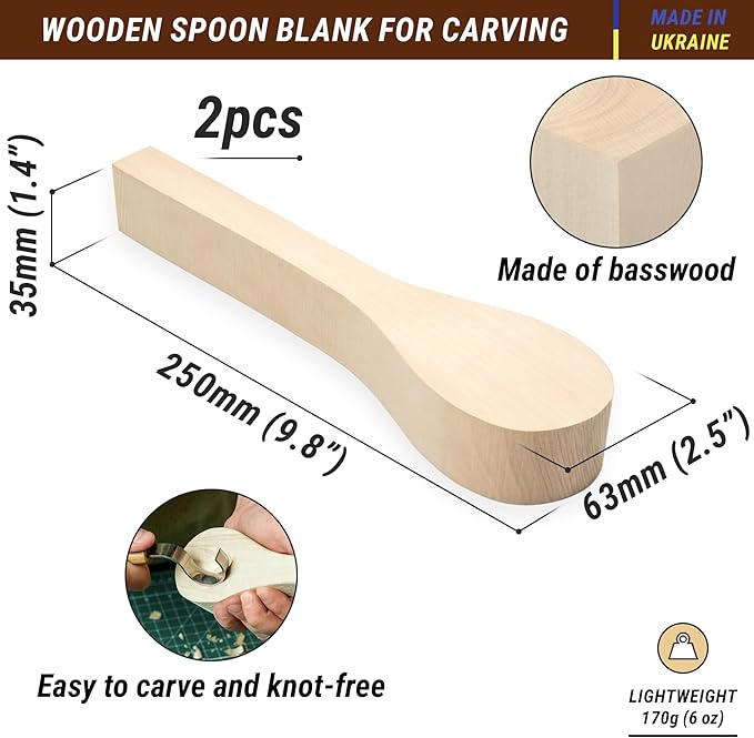 BeaverCraft Spoon Carving Blank BB1 Unfinished Wood for Whittling Tools, Spoon Carving Kit - Wood Carving Blocks Basswood for Crafts