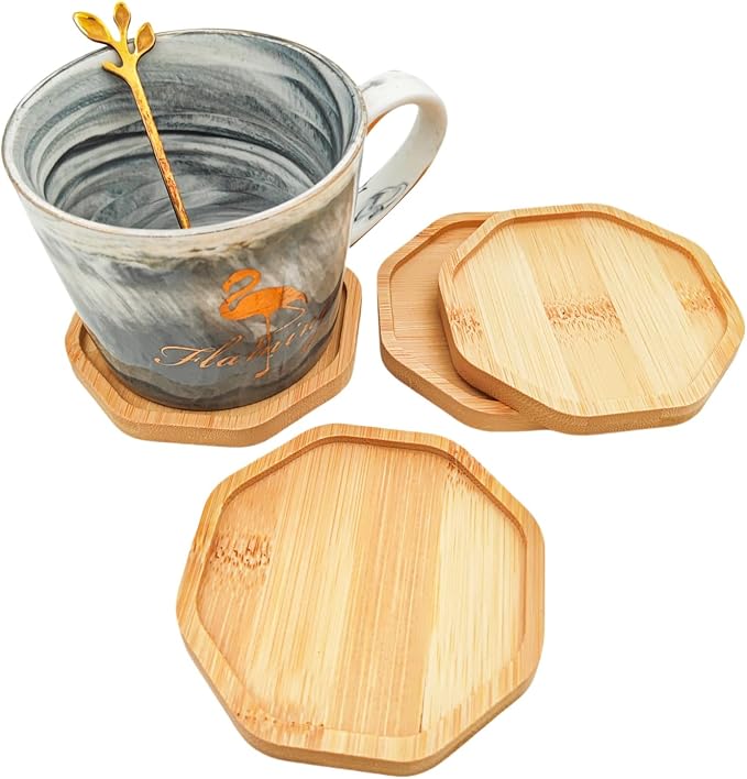 4PCS Mosaic Bamboo Coasters for Crafts, Blank Base Trays, Drinking Cup Coaster by Esweny